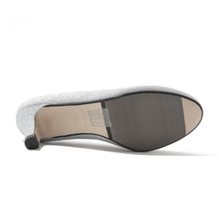 Women's Glitter Silver Slip On Kitten Heel Shoes