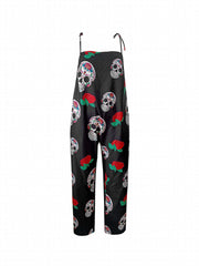 Rose & Skull Print Square Neck Jumpsuit