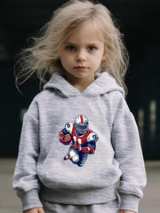Rugby Player Pattern Long Sleeve Hooded Sweatshirt Girls