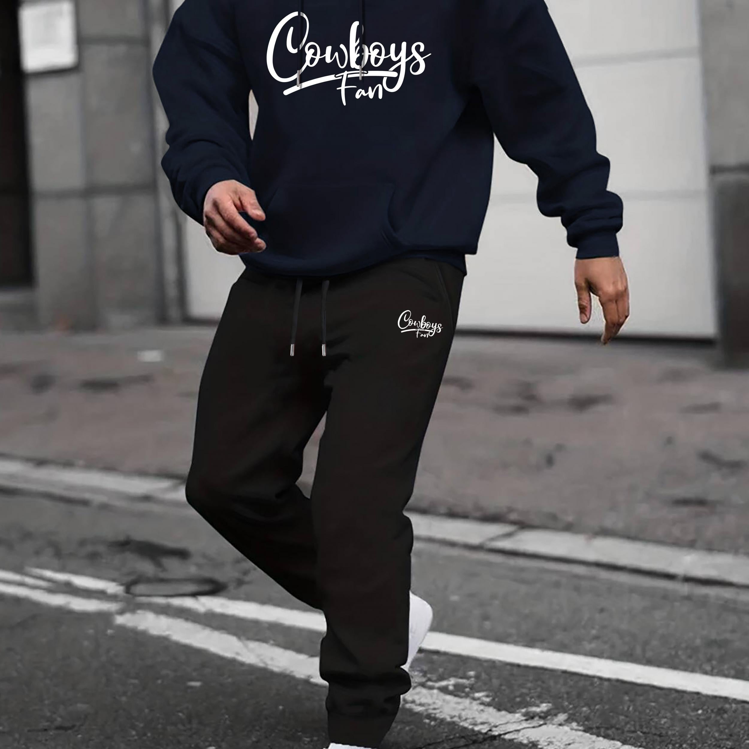 Men's Cowboy Fan Crew Neck T Shirt Hooded Sweatshirt & Sweatpants Set