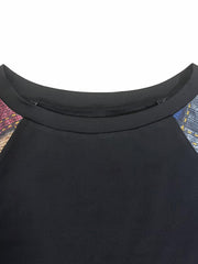 Patchwork Print 2pc Set Boat Neck Top & Skinny Pants Outfits Women's Clothing