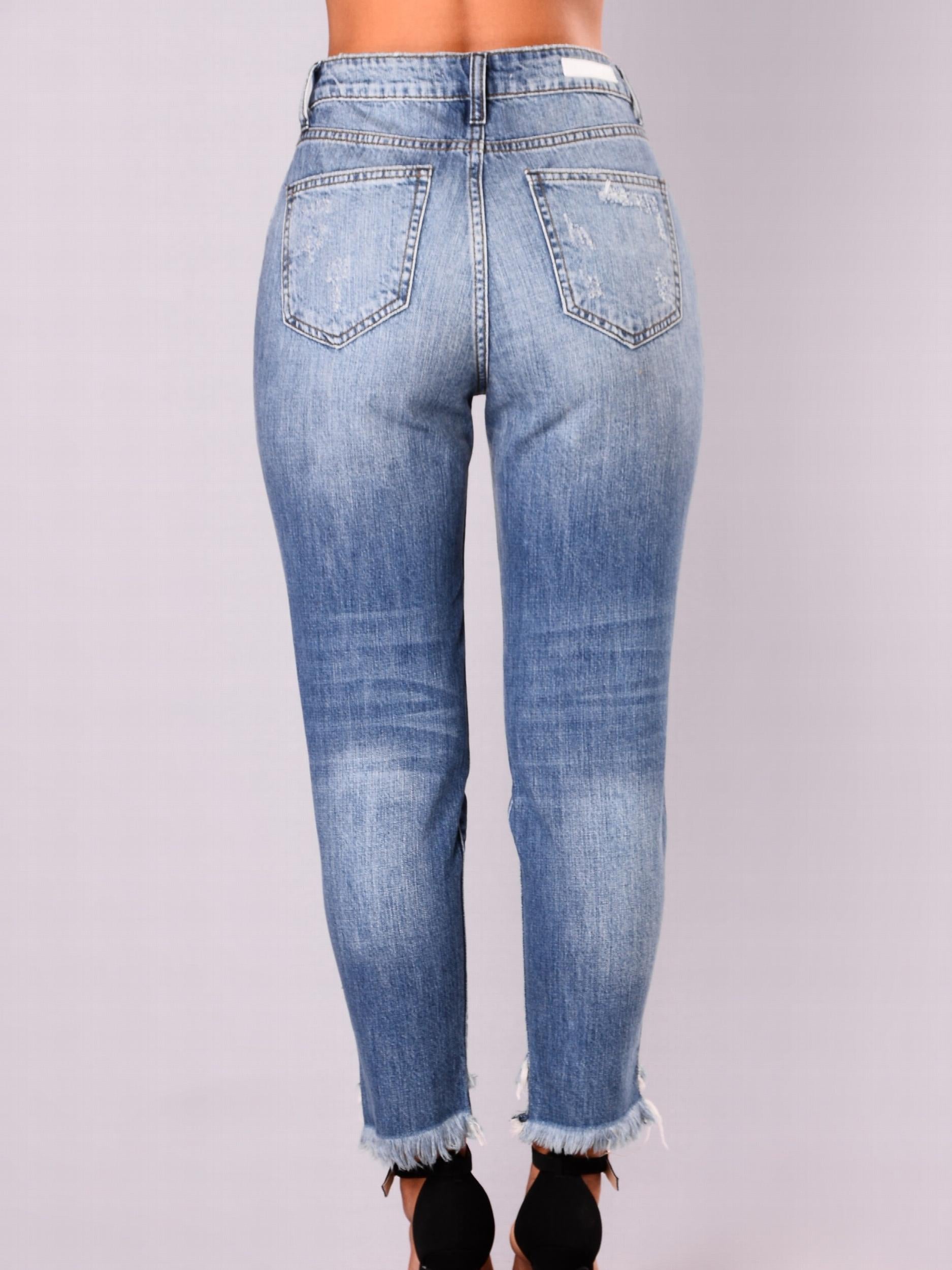 Solid Ripped Button Fly High Rise Tapered Leg Jeans