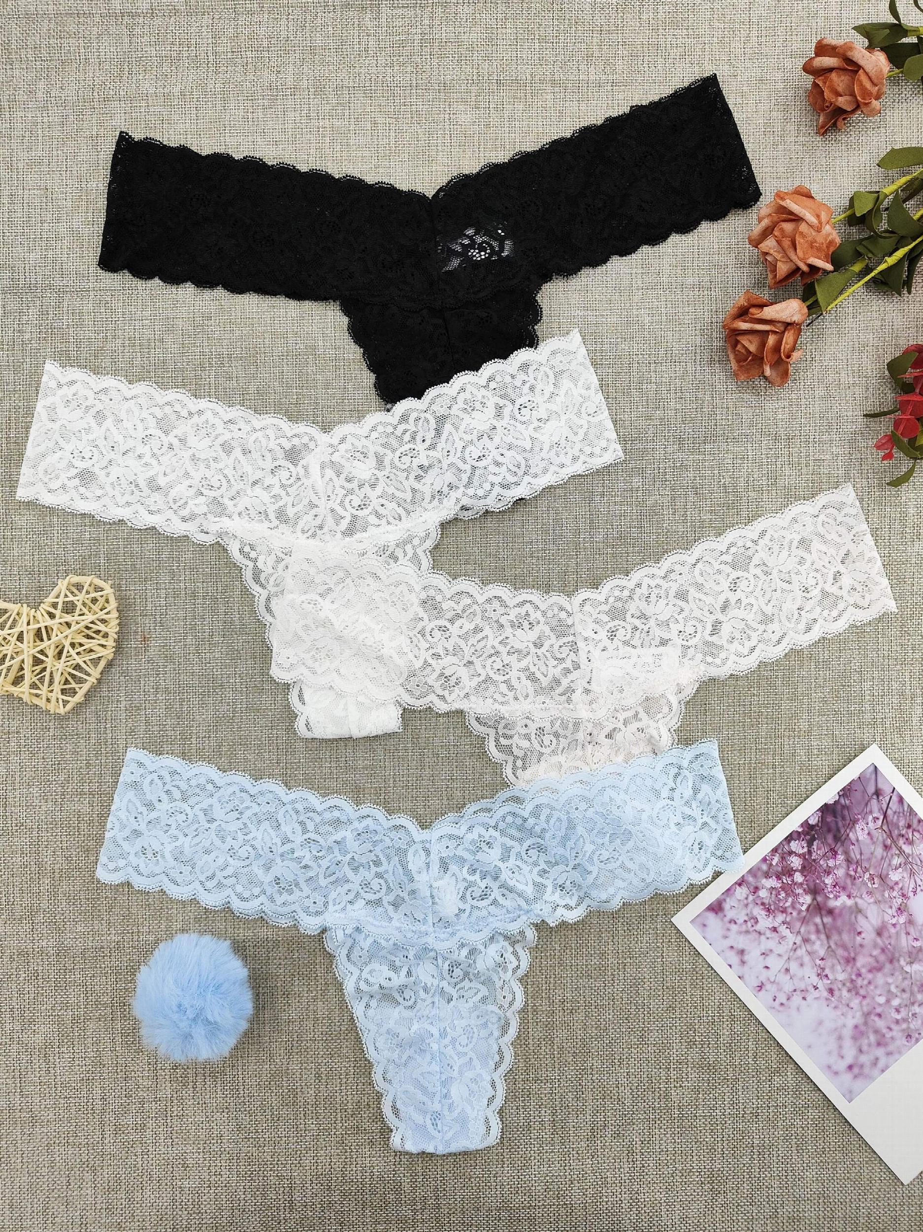 4 Pcs Women's Lace Tanga Panties Low Rise Cheeky Underwear