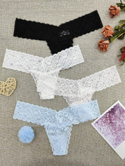 4 Pcs Women's Lace Tanga Panties Low Rise Cheeky Underwear