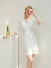 Chiffon Short Sleeve Night Robe V Neck House Robe