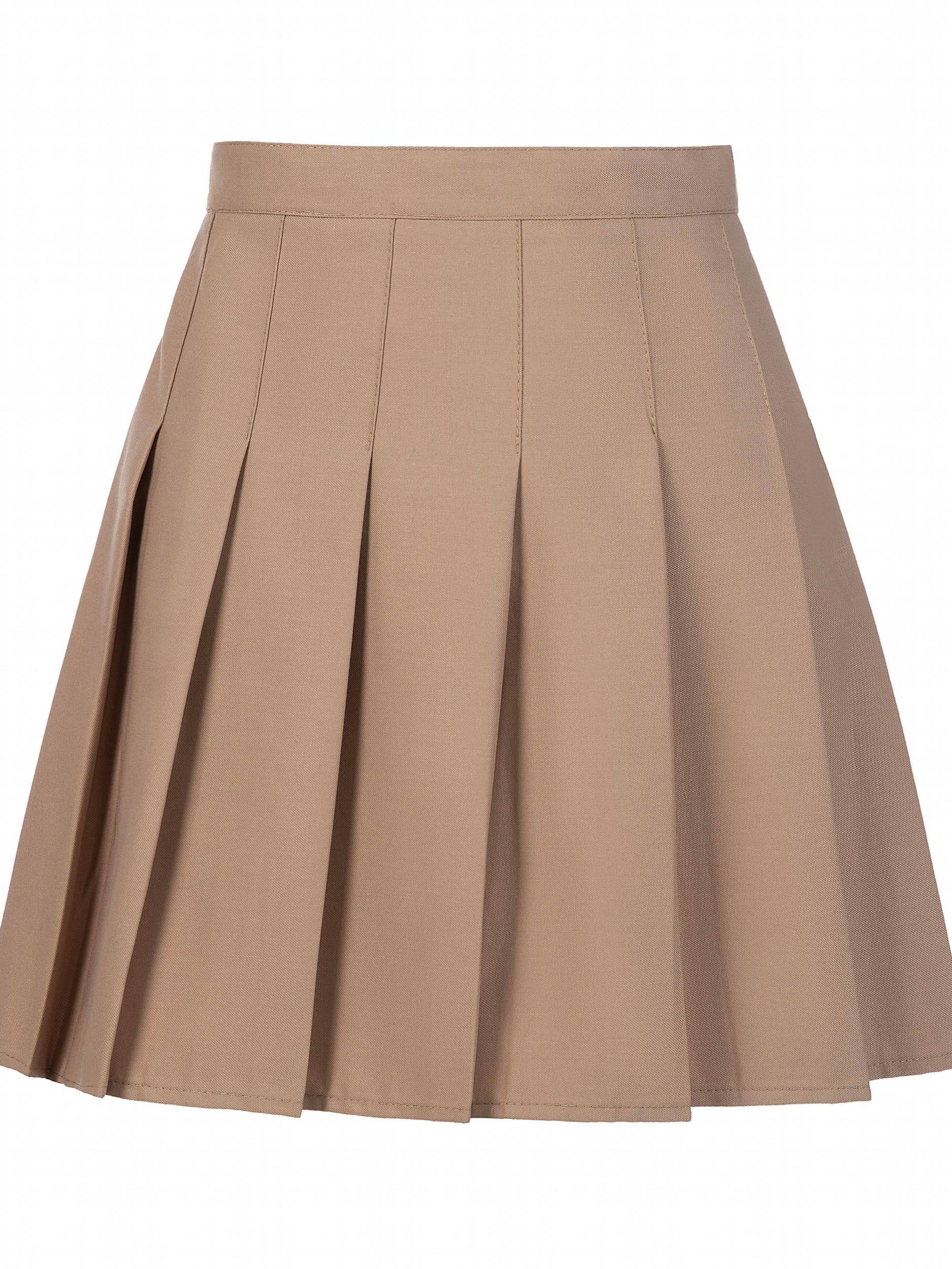 Girls High Waist Pleated Skirt Plain Varsity Style Kid Girls Versatile Skirt