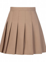Girls High Waist Pleated Skirt Plain Varsity Style Kid Girls Versatile Skirt