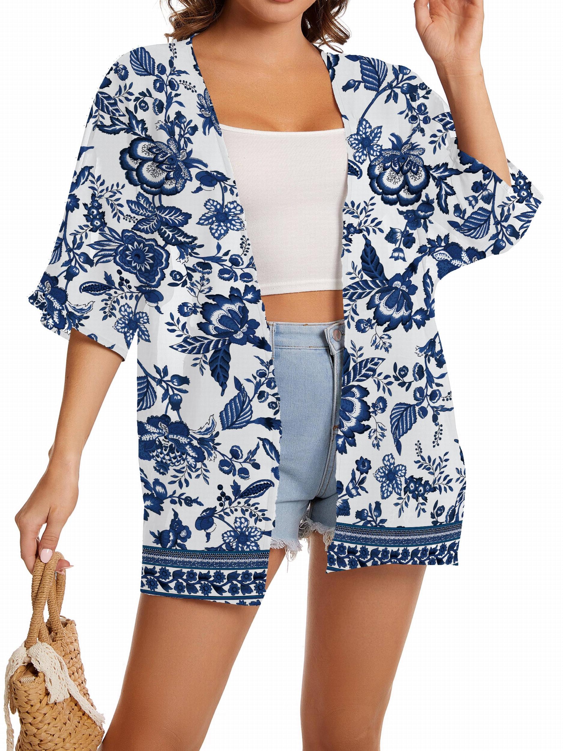 Floral Print Kimono Cardigan Plus Size Cover Up