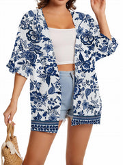Floral Print Kimono Cardigan Plus Size Cover Up