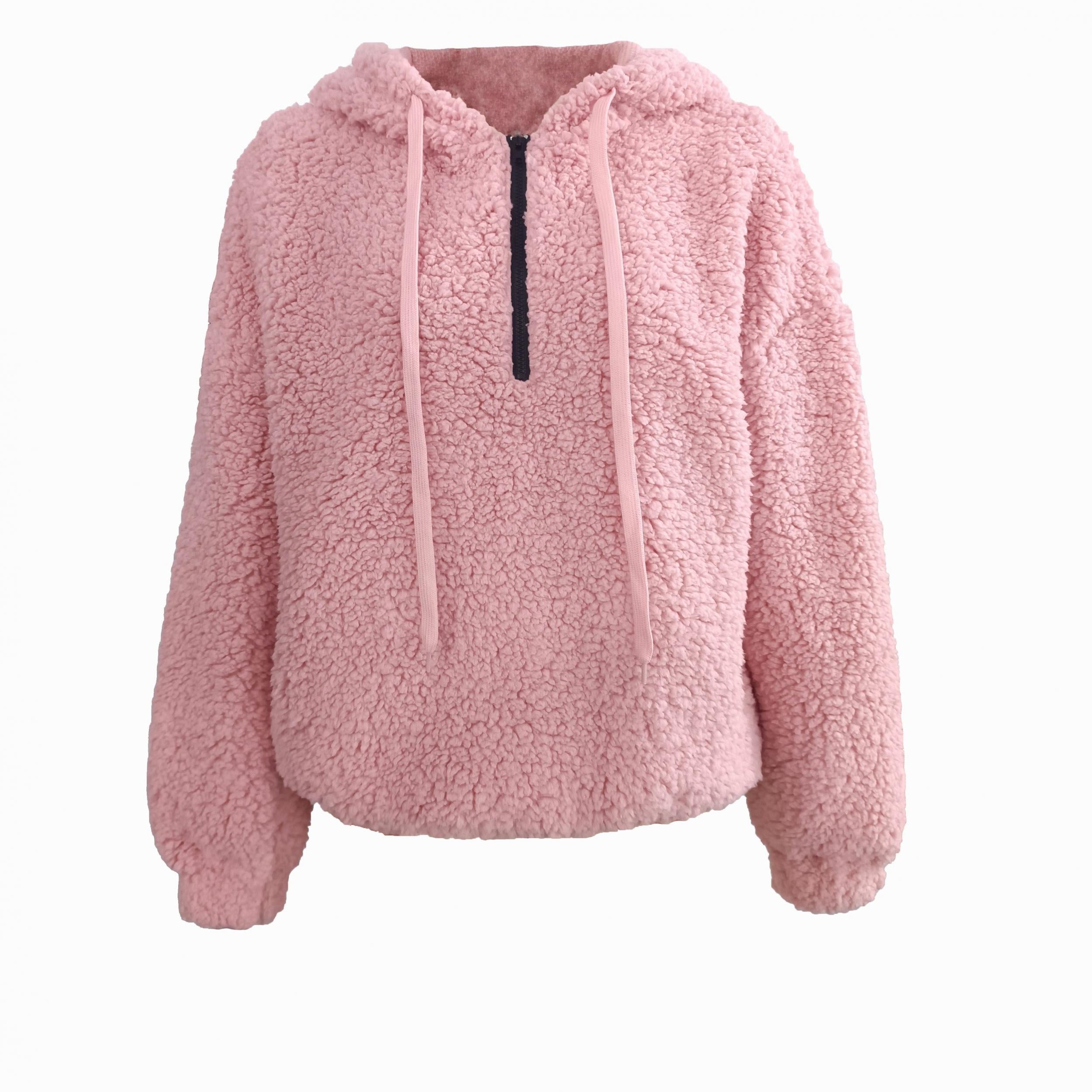 Solid Zip Fleece Hoodie Casual Long Sleeve Hoodies Sweatshirt