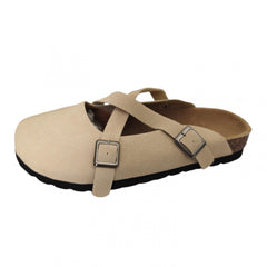 Women's Cross Buckle Strap Mules Casual Slip On Flat Shoes
