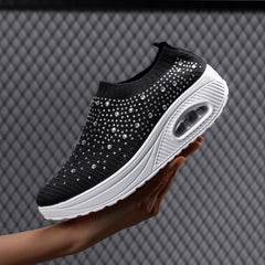Women's Rhinestone Chunky Sneakers with Air Cushion Sole