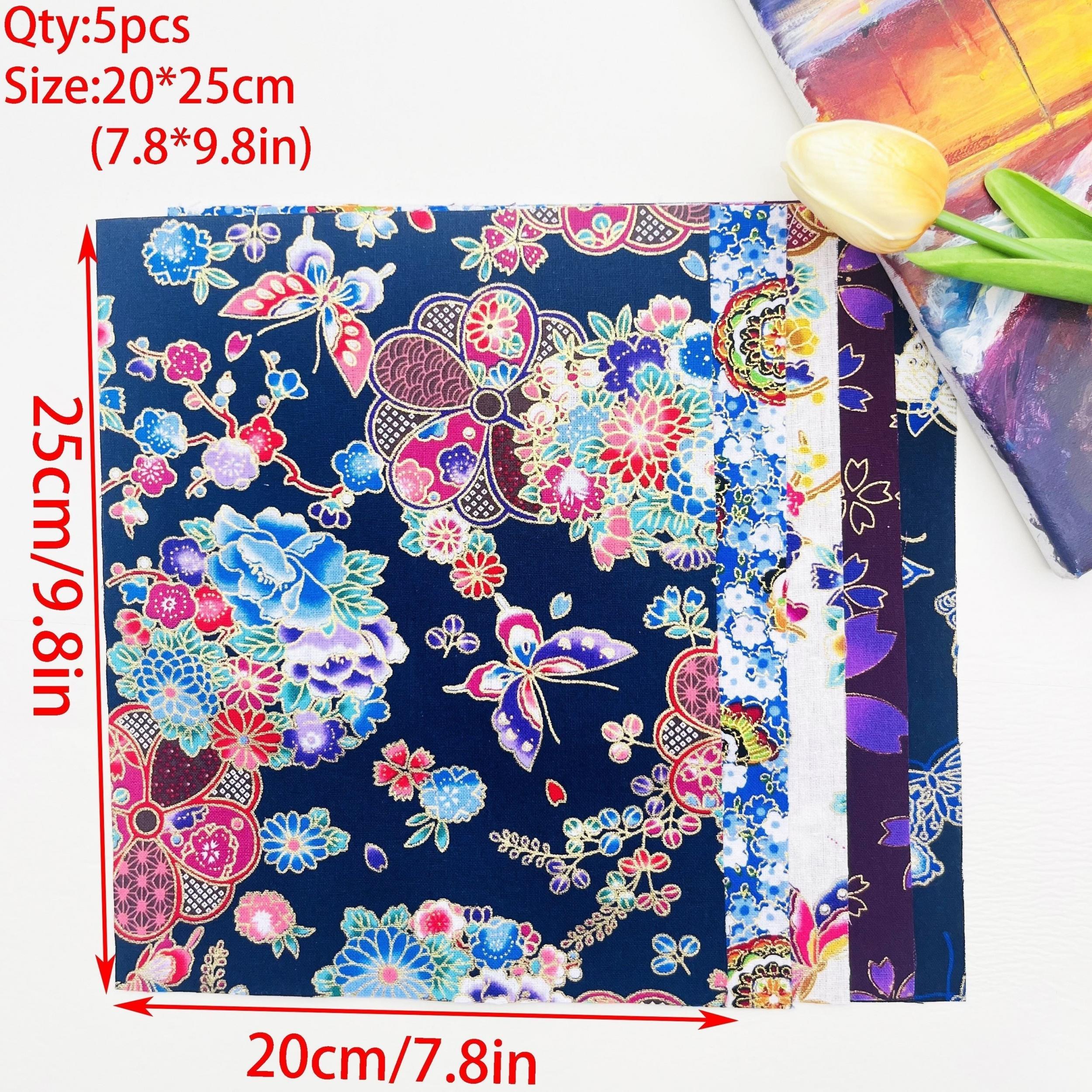 5pcs Japanese Style Bronzing Butterfly Flower Cotton Quilting Fabric