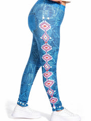Women's Plus Geometric & Denim Print Skinny Leggings