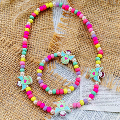 2pcs Unicorn Beaded Necklace Bracelet Set for Girls