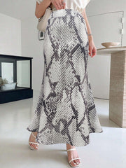 Women's Plus Snake Print High Rise Stretch Maxi Mermaid Skirt
