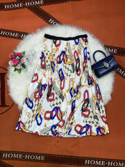 Scarf Print Elastic Pleated Maxi Skirt