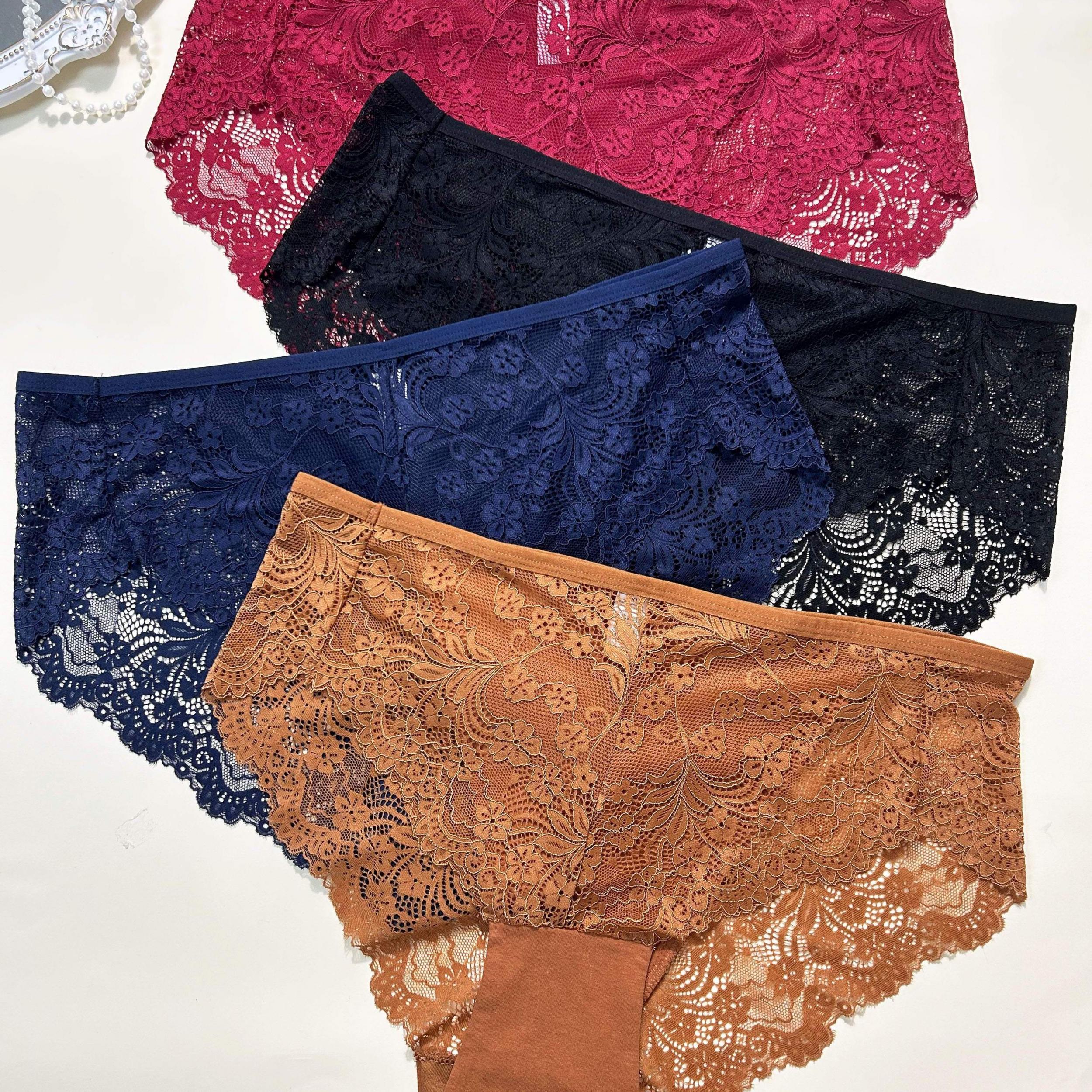 4 Pack Plus Size Lace High Waist Hipster Underwear Set