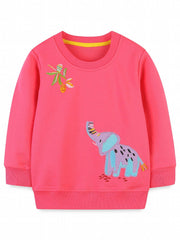 Girls Elephant Embroidery Sweatshirt Long Sleeve Pullover Cotton Tops For Kids