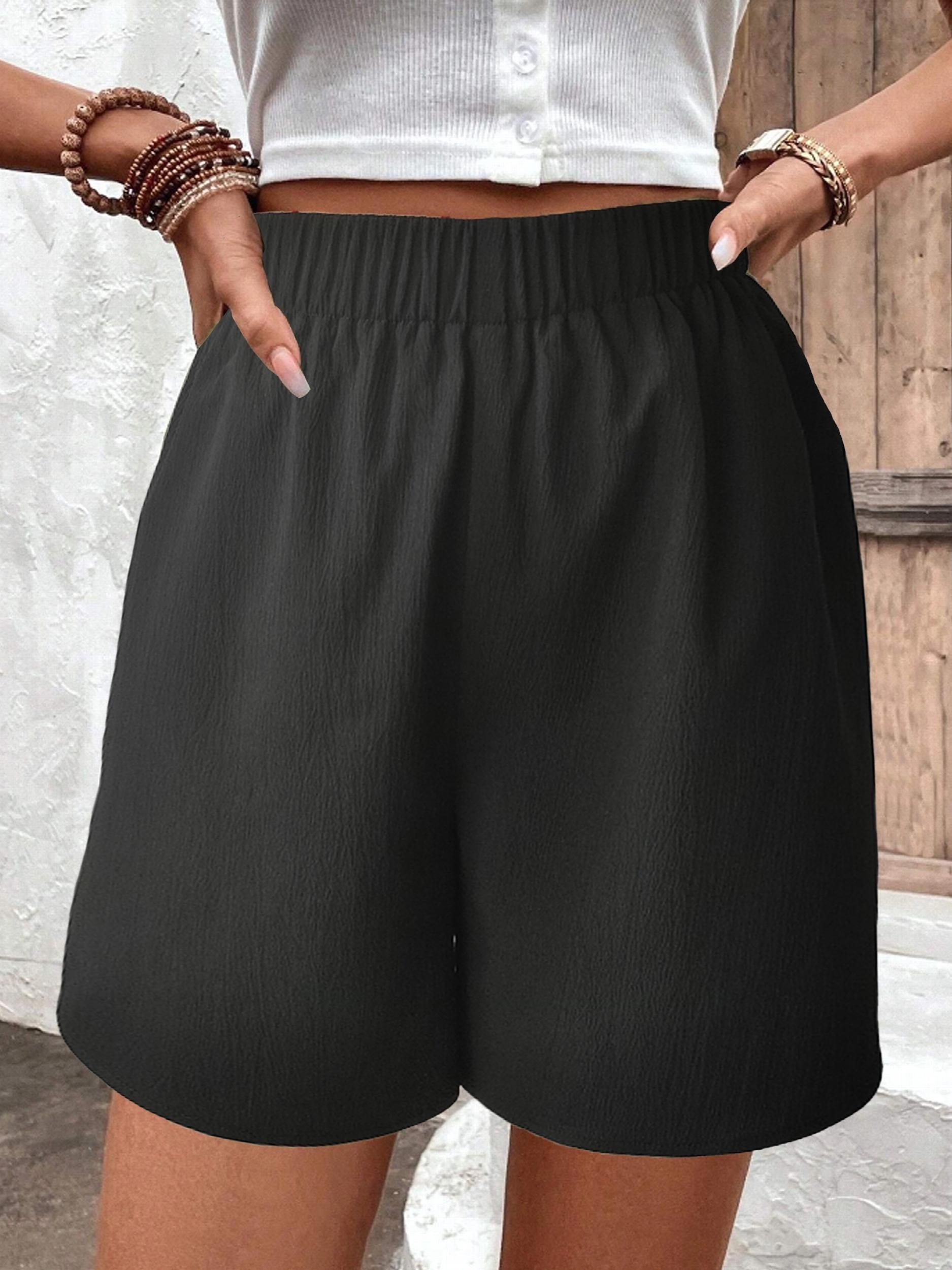 Solid Elastic Waist Shorts Casual Wide Leg Versatile Shorts