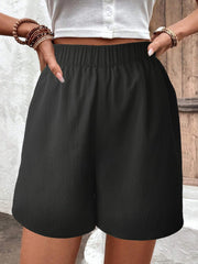 Solid Elastic Waist Shorts Casual Wide Leg Versatile Shorts