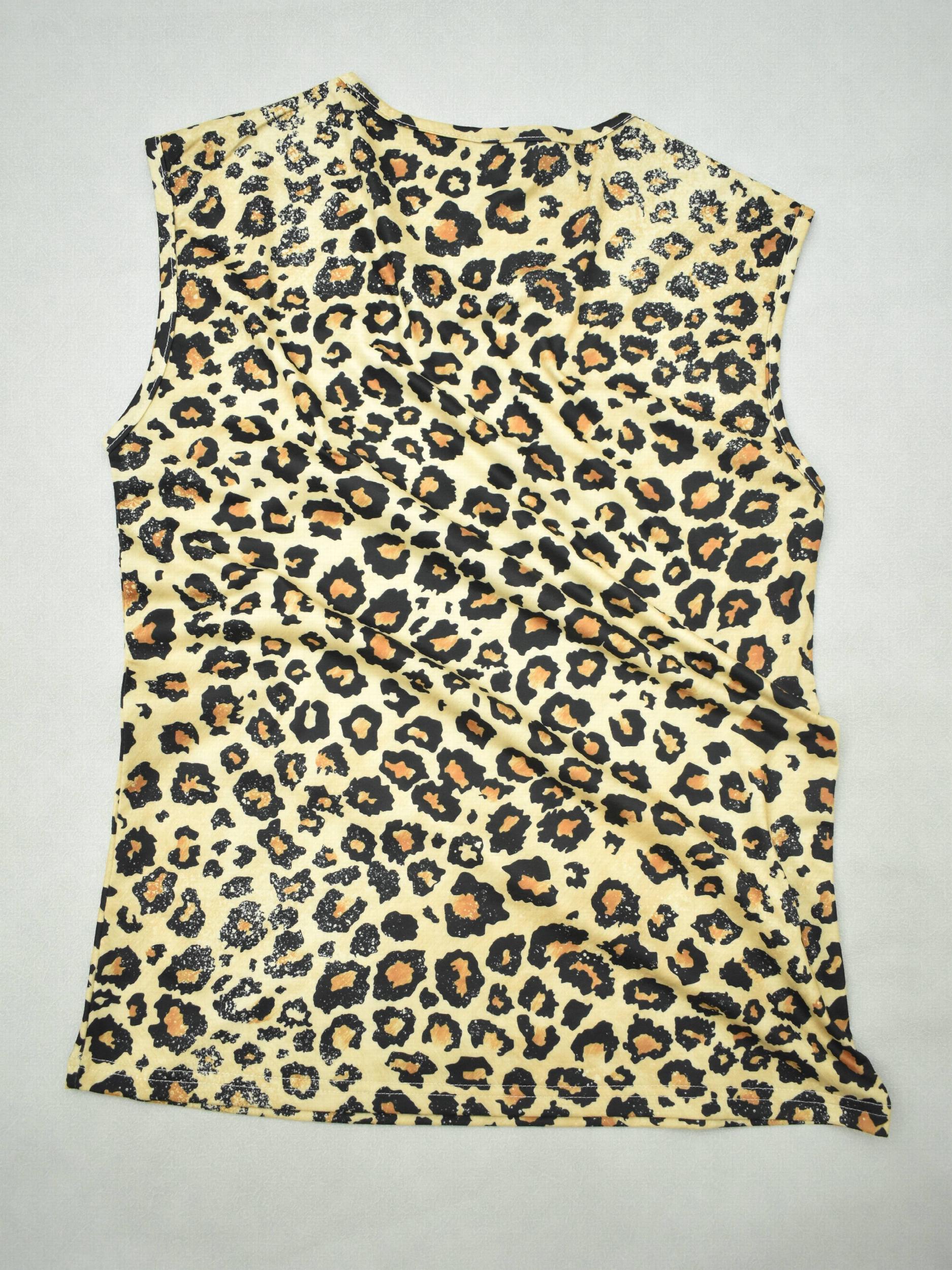 Leopard & Letter Print Tank Top Sleeveless Round Neck Casual Top Spring & Summer