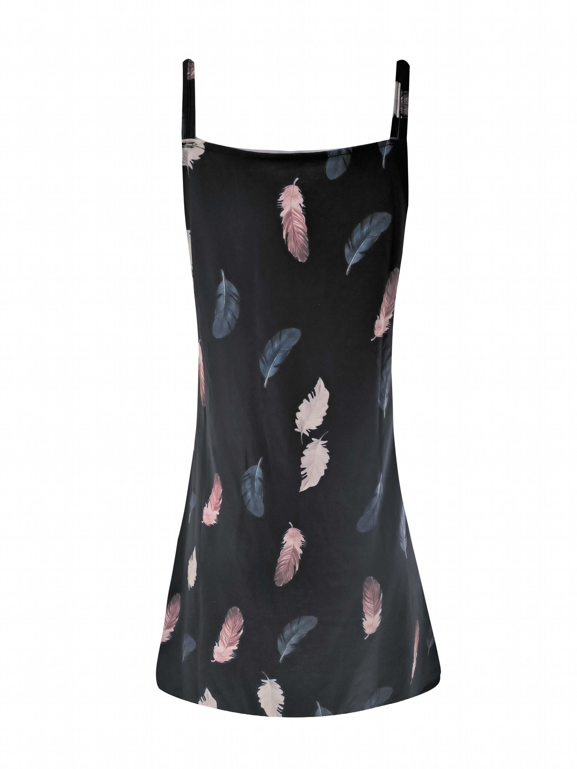Feather Print Cami Dress V Neck Sleeveless Summer Dress Women's Clothing