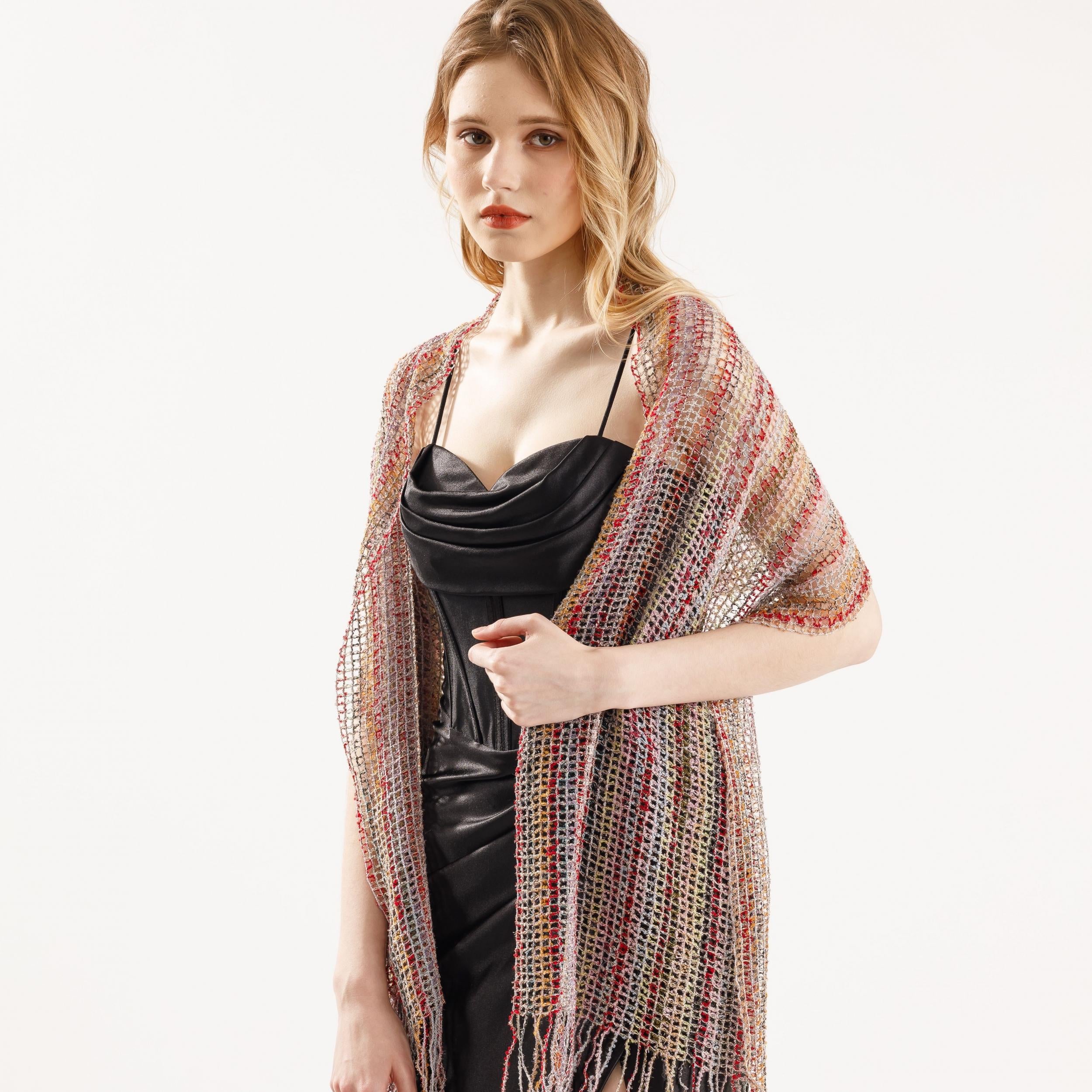 Vintage Tassel Shawl Thin Knitted Wraps Beach Cover Up