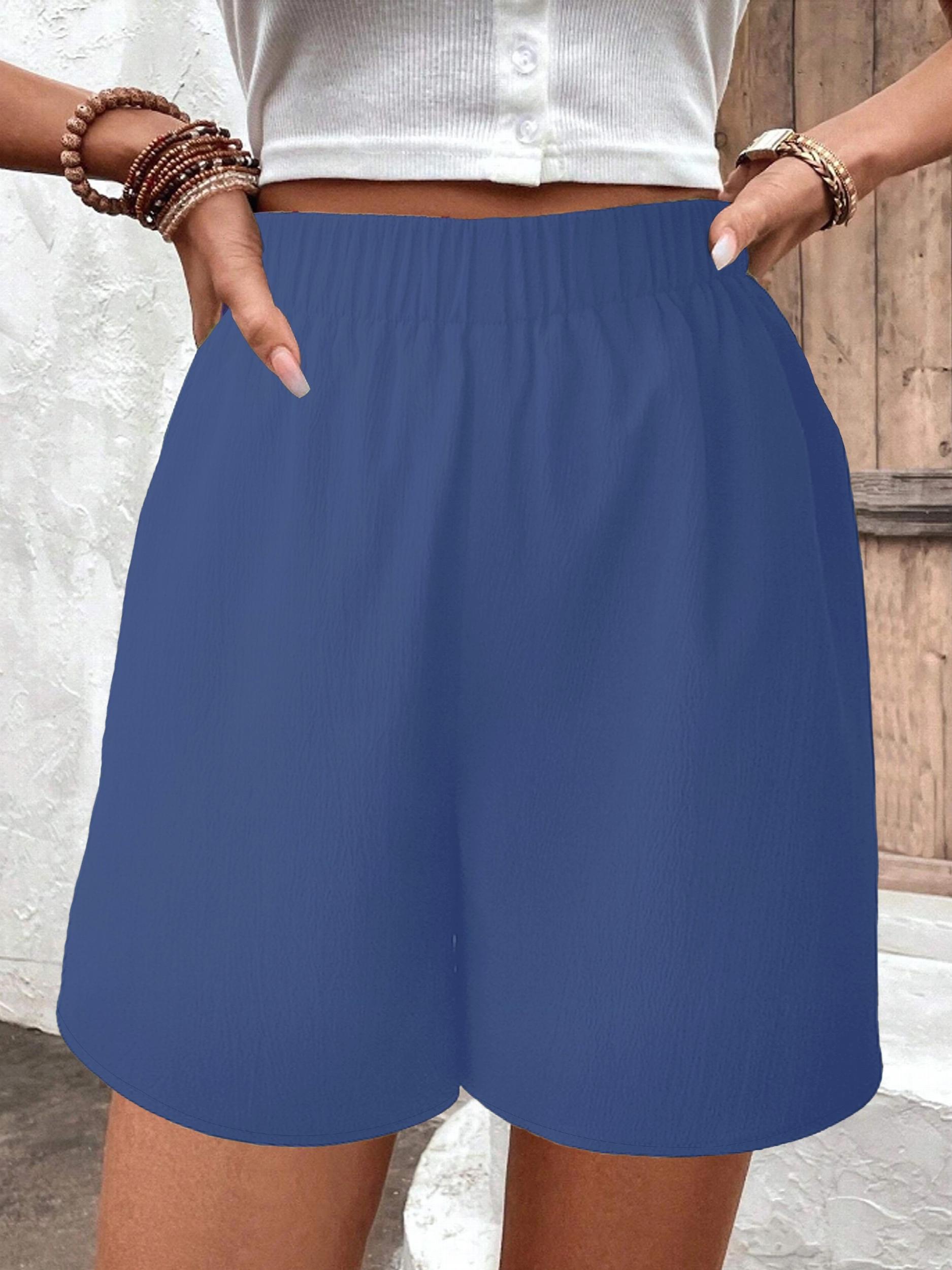 Solid Elastic Waist Shorts Casual Wide Leg Versatile Shorts