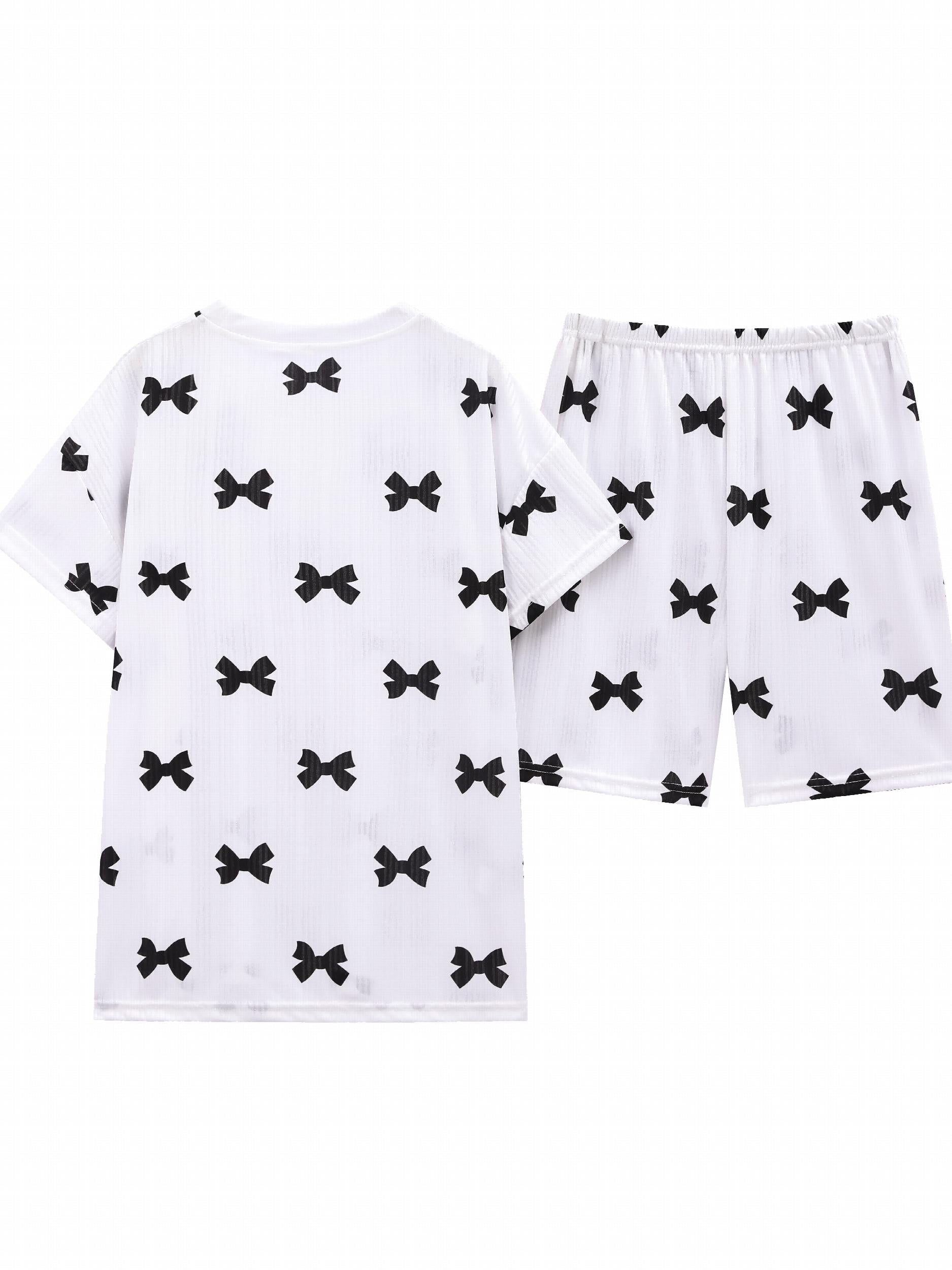 Bow Knot Print Short Sleeve Pajama Set