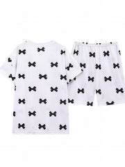 Bow Knot Print Short Sleeve Pajama Set