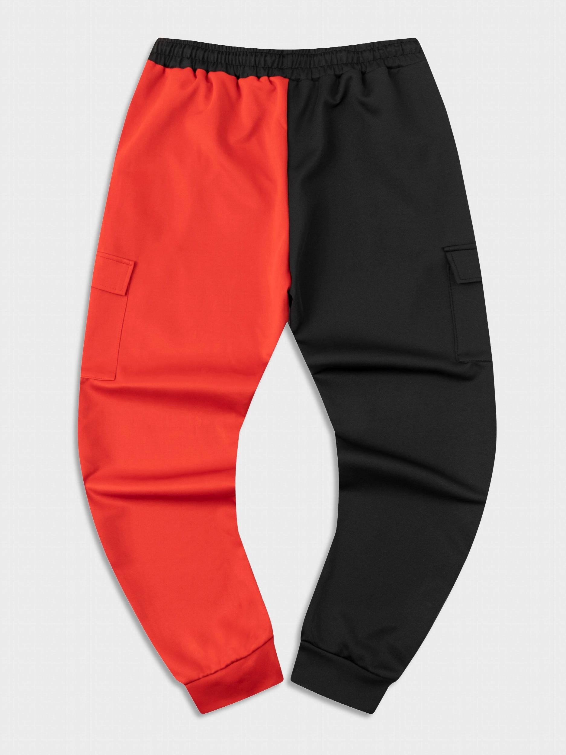 Men's Block Cargo Pants Flap Pocket Drawstring Jogger