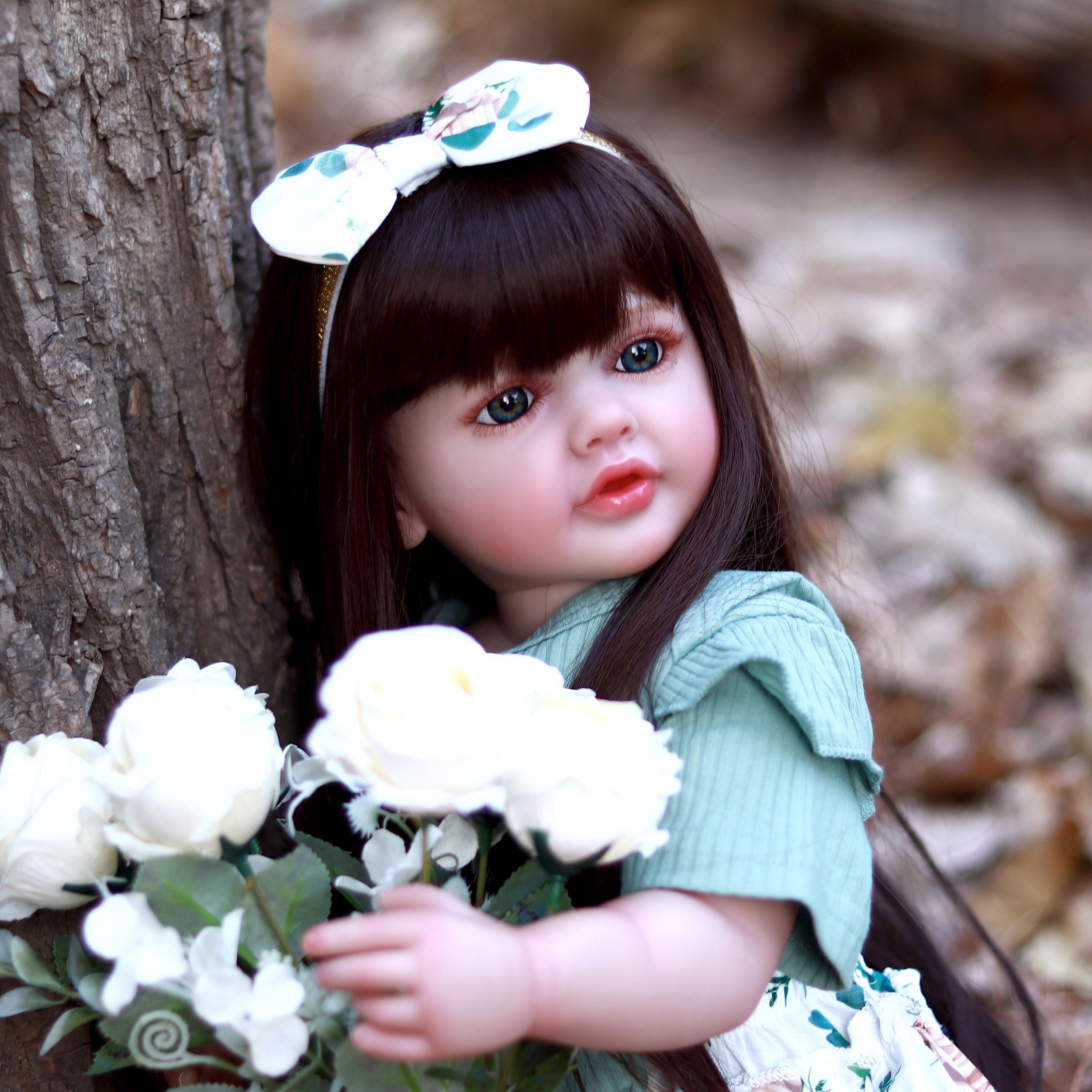 22 Inch Lifelike Reborn Doll Soft Silicone Body Long Hair Princess Gift