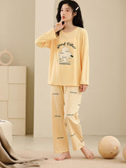 Letter Print Pajama Set Long Sleeve Top & Lounge Pants