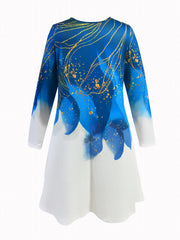 Women's Plus Marble Print Half Zipper A line Dress