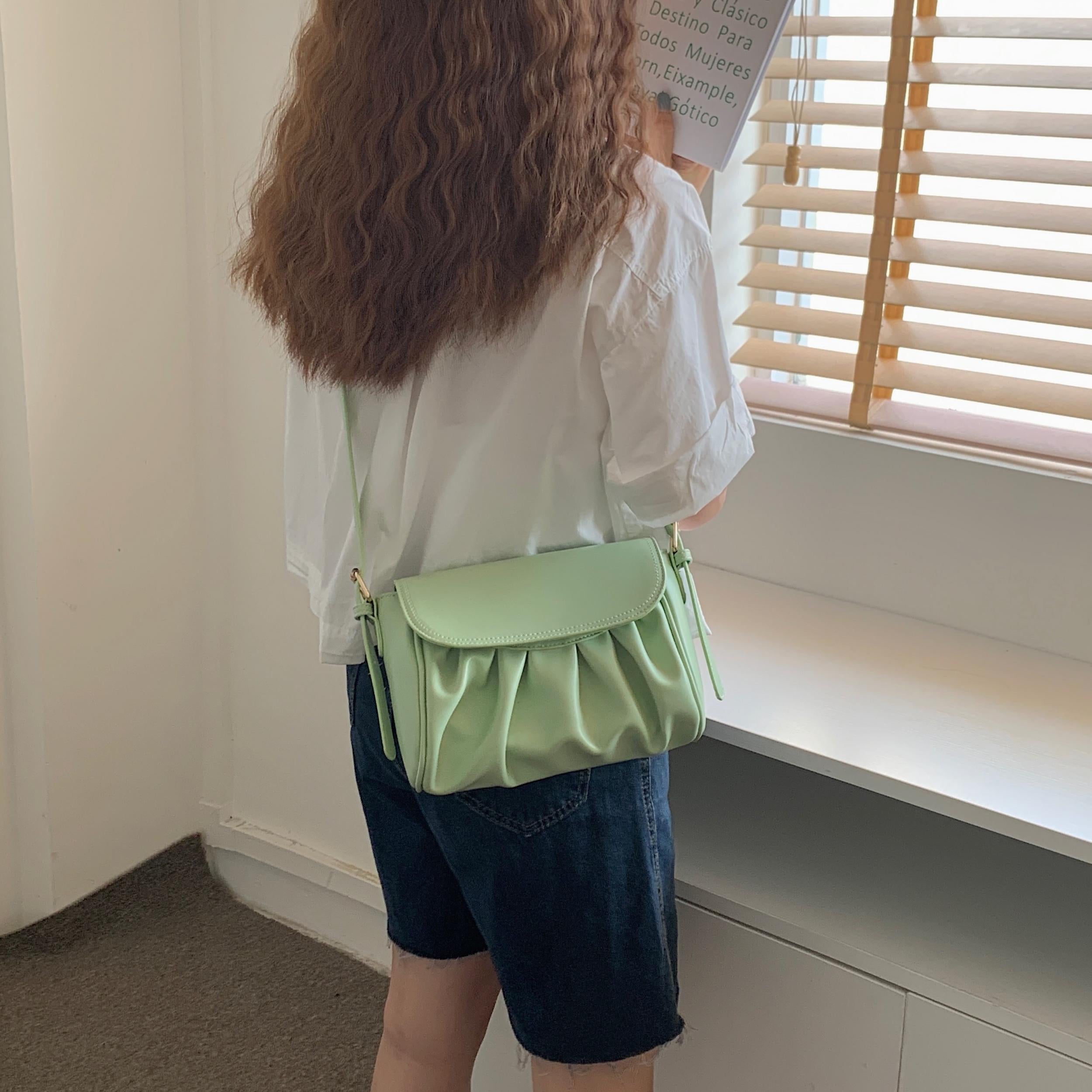 Vintage Pleated Shoulder Crossbody Bag for Women PU Leather