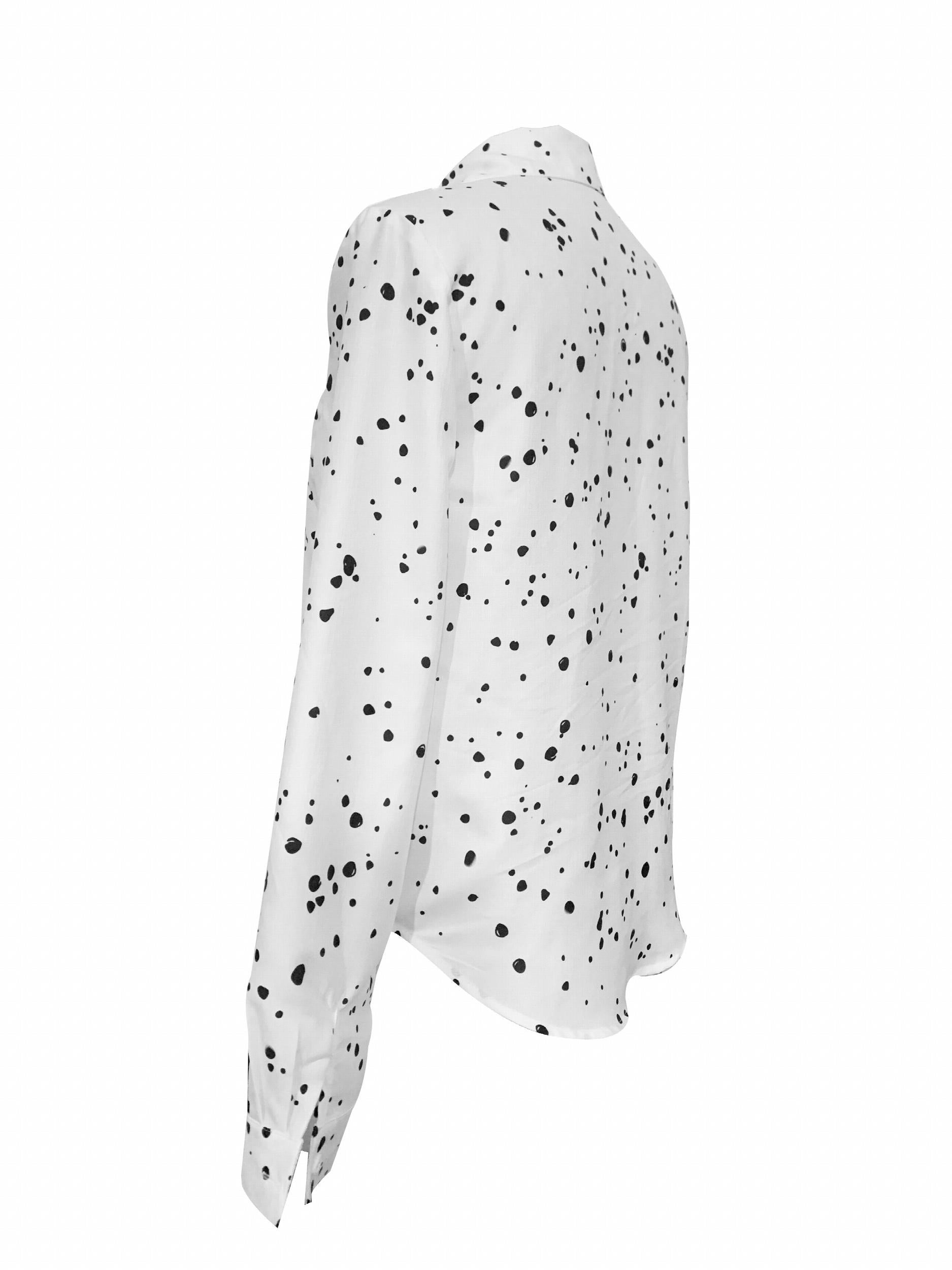 Dot Print Button Up Long Sleeve Blouse