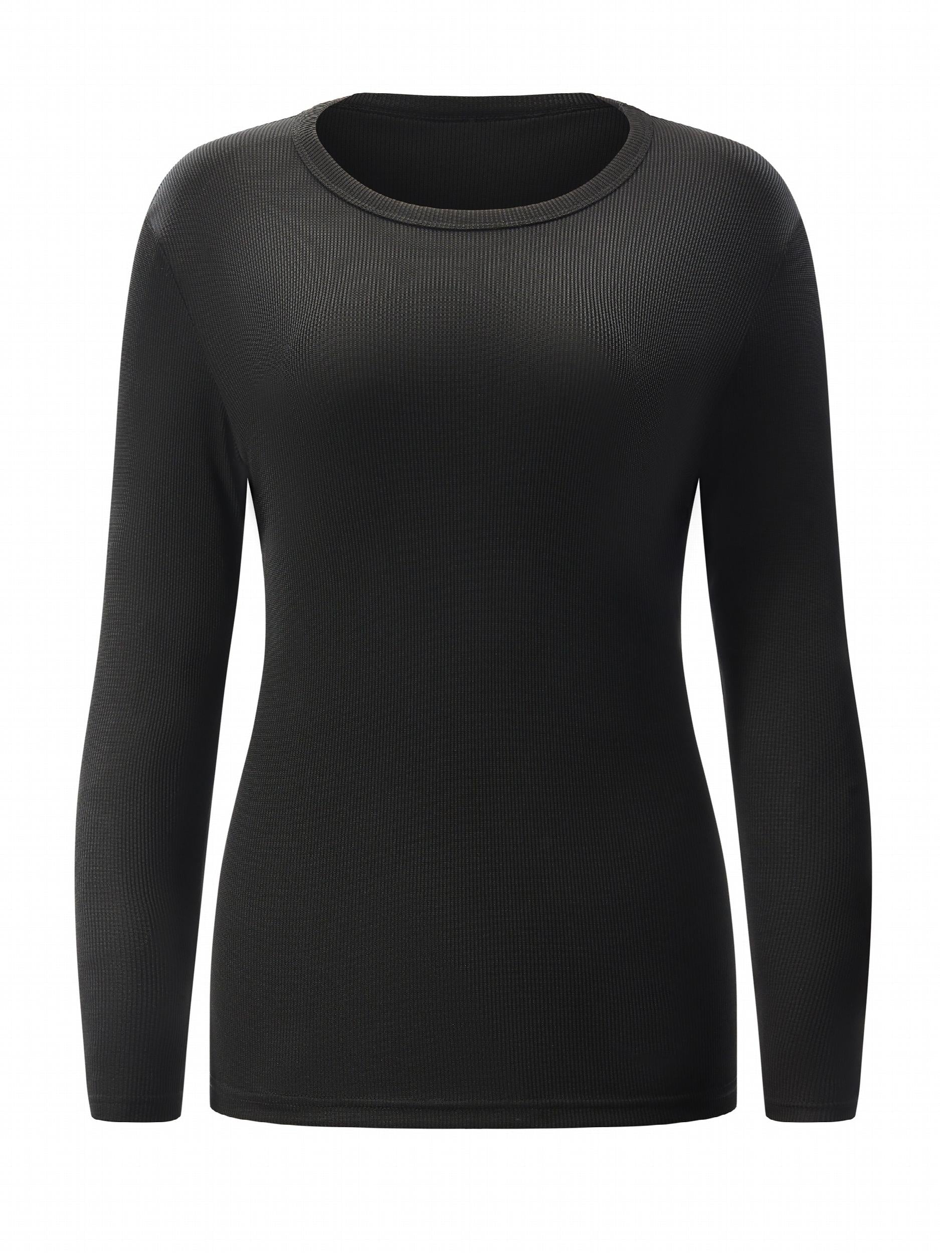 Ribbed Round Neck Long Sleeve T shirt for Women