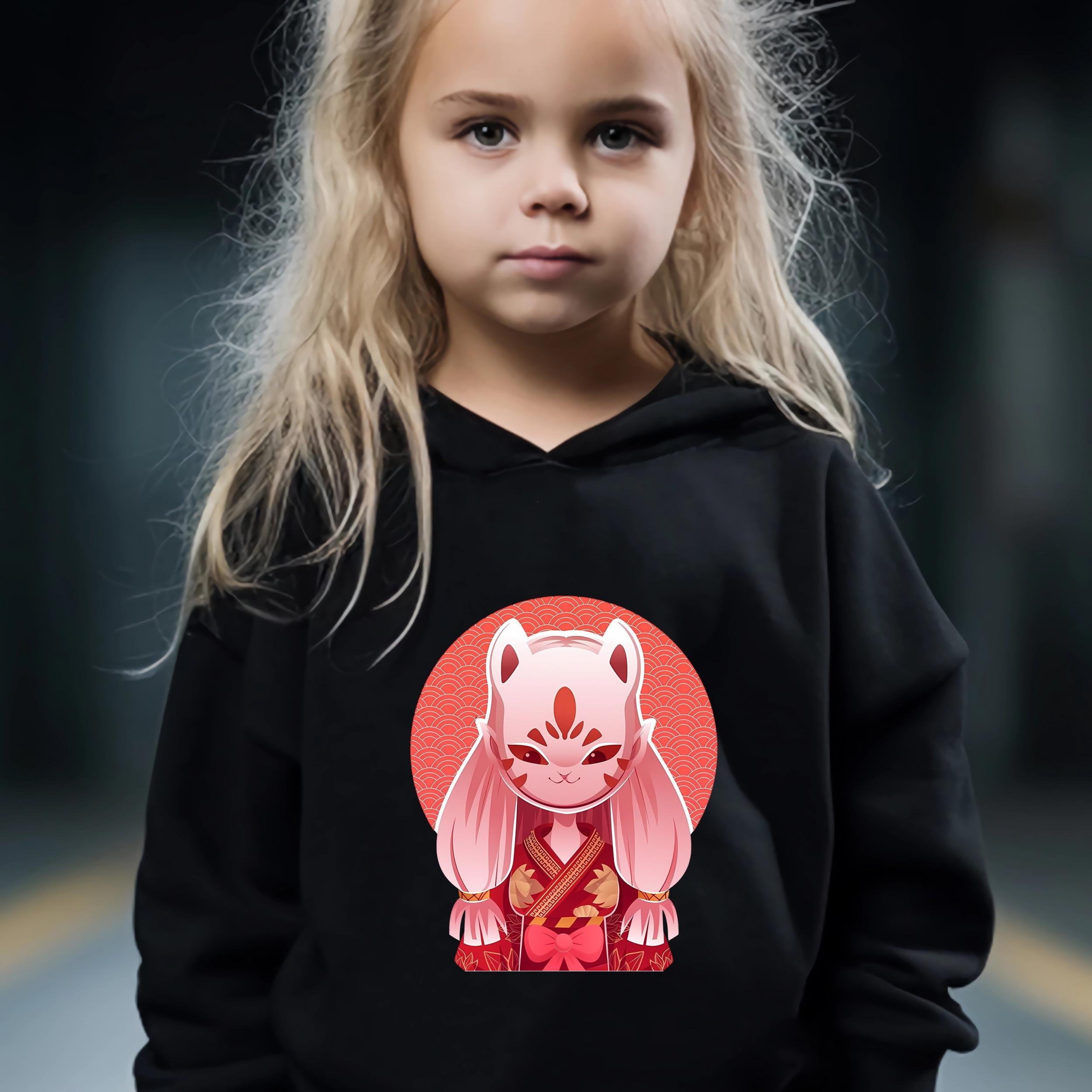 Girl's Cartoon Mask Hoodie & Pants Set Sporty Clothes