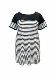Colorblock Stripe Print Short Sleeve Dress