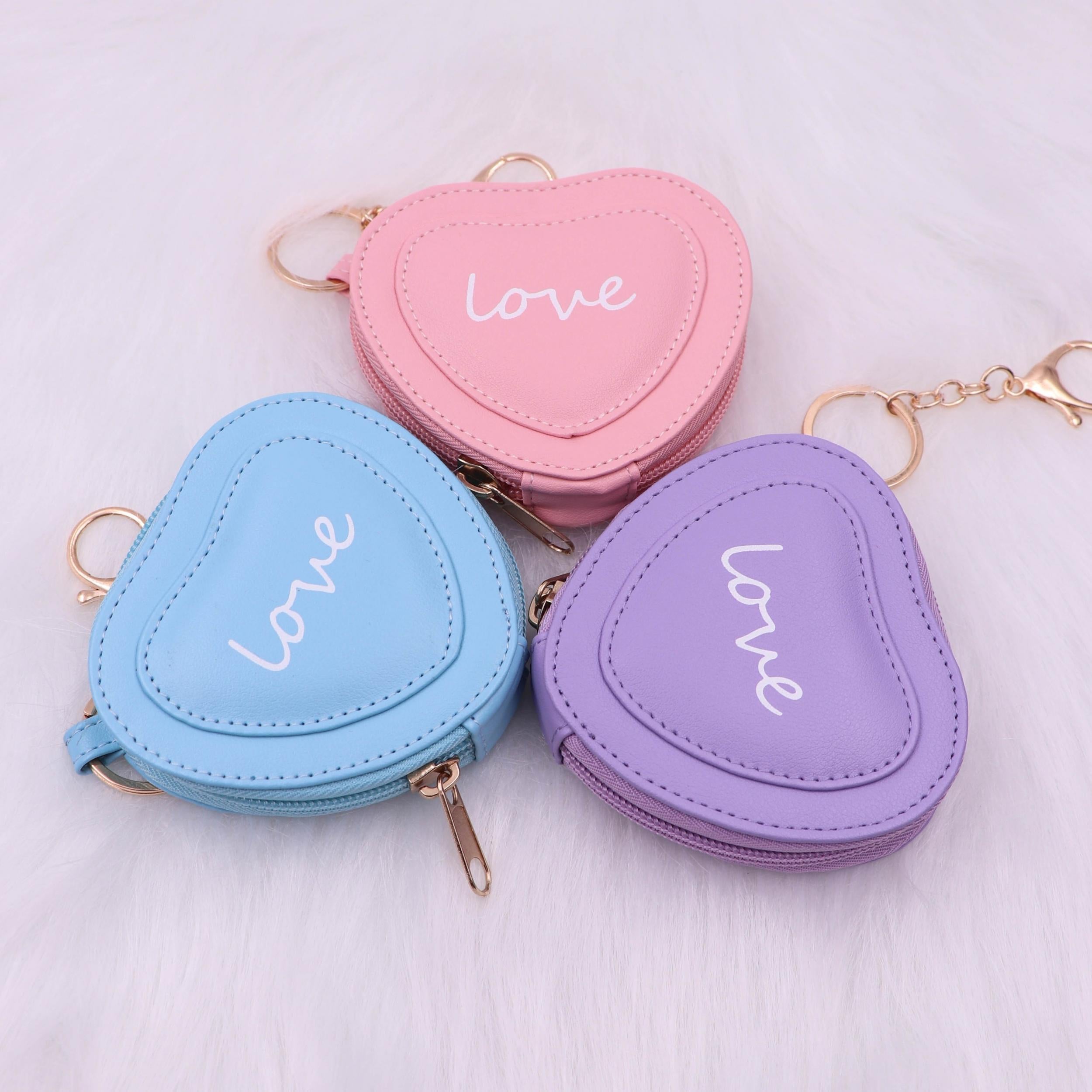 Heart Shape Letter Coin Purse Mini PU Leather Keychain