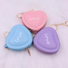 Heart Shape Letter Coin Purse Mini PU Leather Keychain