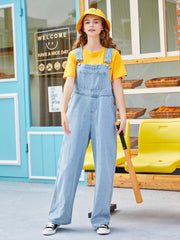 Wide Leg Denim Overalls Casual Loose Fit Wide Straps Denim Jumpsuit