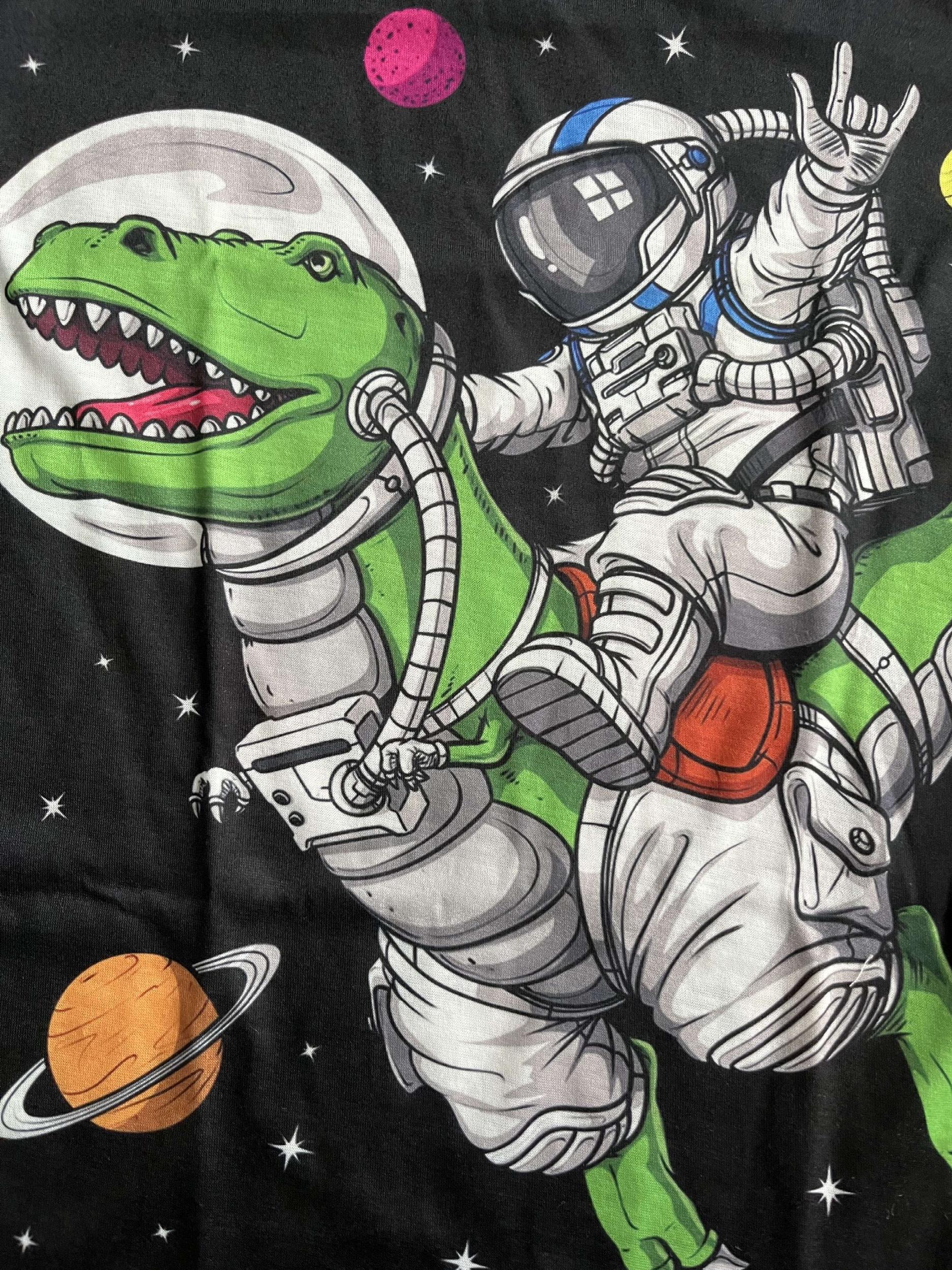 3D Printed Boy's Astronaut & Dinosaur T Shirt Active Stretchy Tee