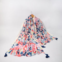 Boho Block Shawl Scarf Wrap with Fringe Trim
