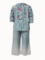 Floral Print Long Sleeve Top & Wide Leg Pants Set