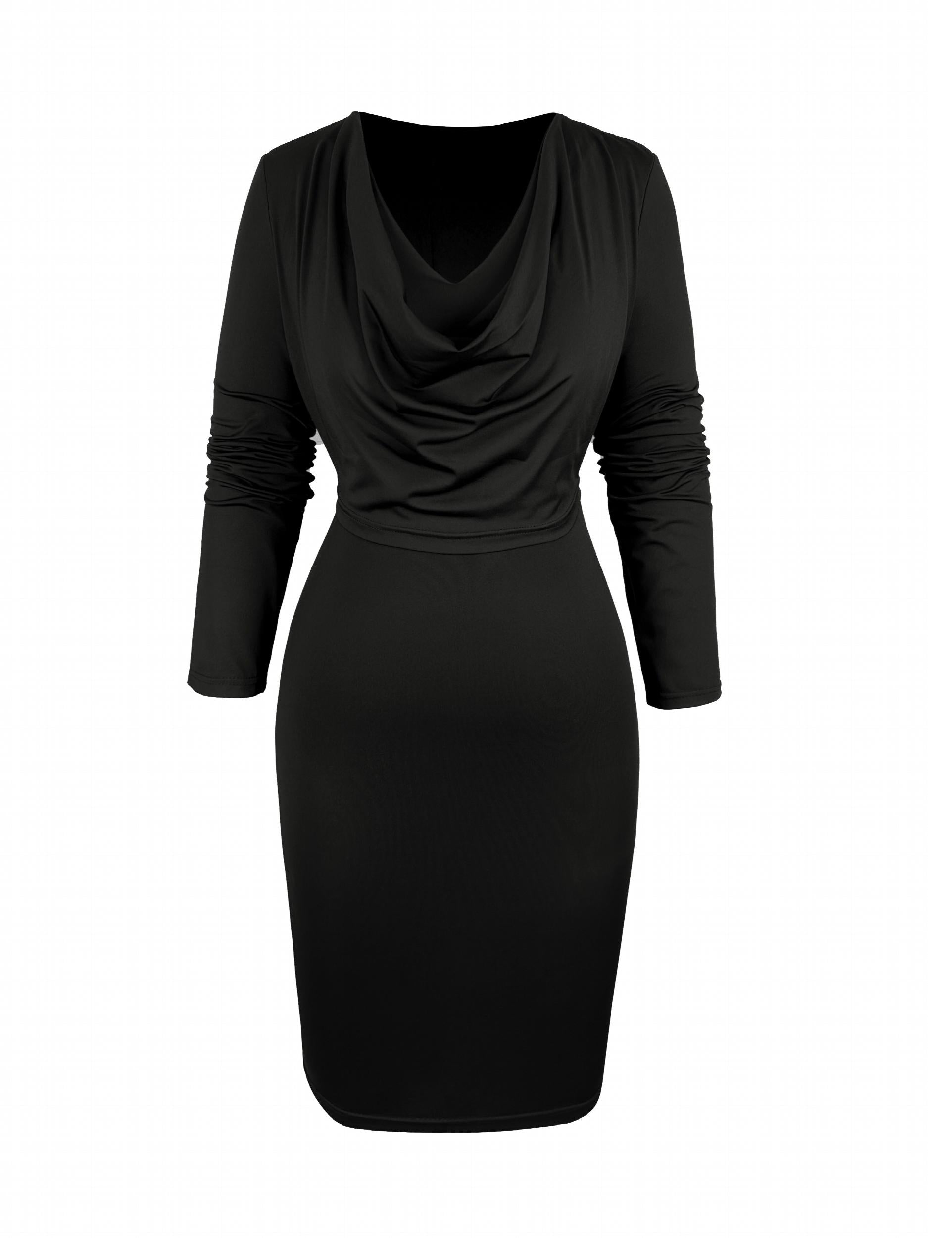 Solid Draped V-Neck Bodycon Midi Dress