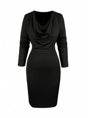 Solid Draped V-Neck Bodycon Midi Dress