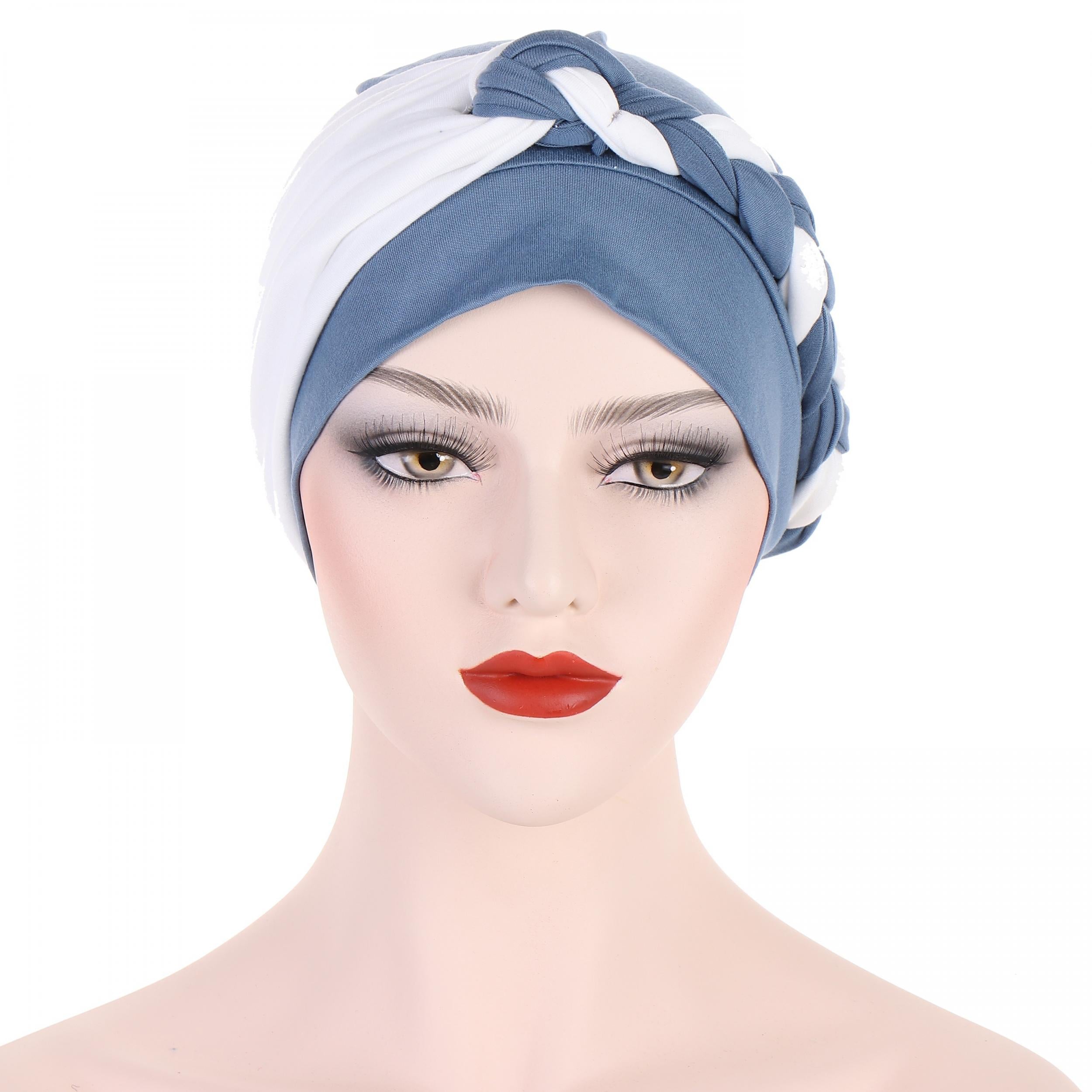 Casual Braided Turban Cap Double Headwrap Beanie Elastic Head Scarf