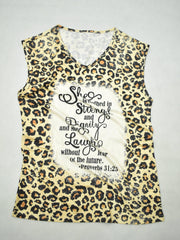 Leopard & Letter Print Tank Top Sleeveless Round Neck Casual Top Spring & Summer